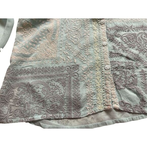 Johnny Was embroidered button down blouse aqua color sz XS - Picture 3 of 7